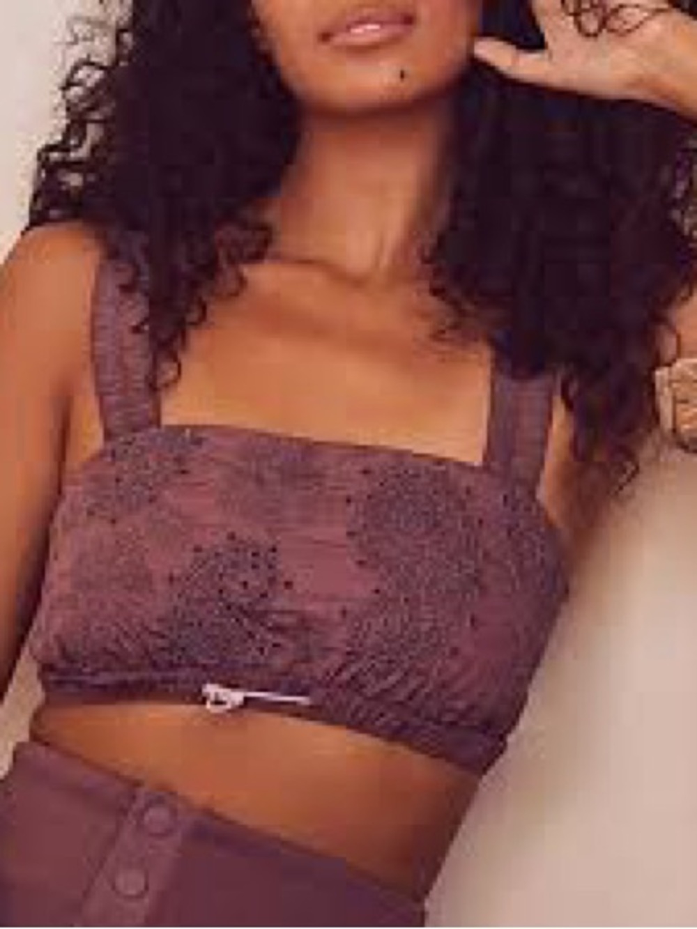 FP Movement by Free People Mauve You Bet Eyelet Square-Neck Crop Top Small